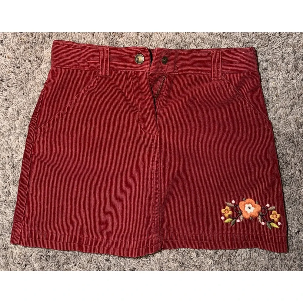 Gymboree 2006 Skort Size 5 Corduroy Red/Brown‎  Embroidered Floral Cottagecore
